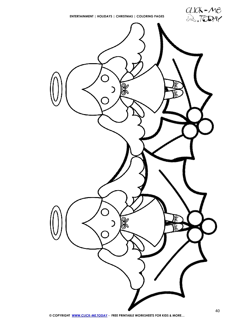 Angels & Xmas hollies Coloring page