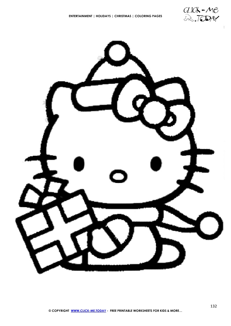 Christmas Hello Kitty & present  Coloring page