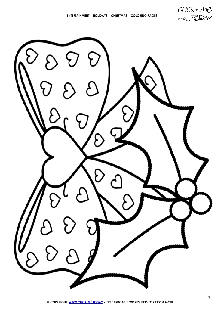 Christmas Holly & Bow Coloring page