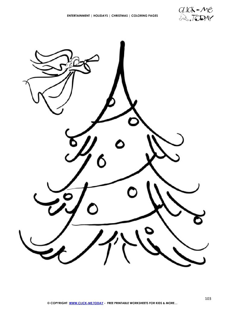 Christmas tree with angel Coloring page