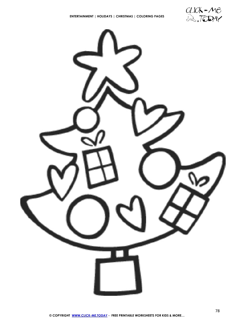 Cute decorated Christmas tree Coloring page