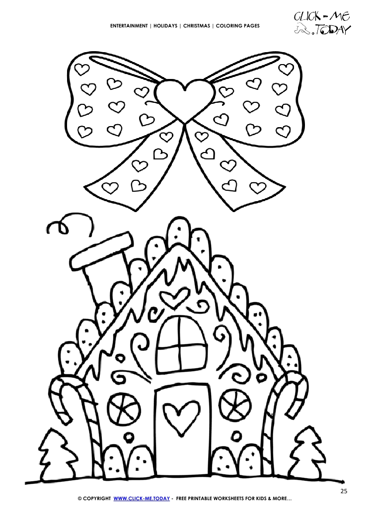 Gingerbread House & Bow Coloring page