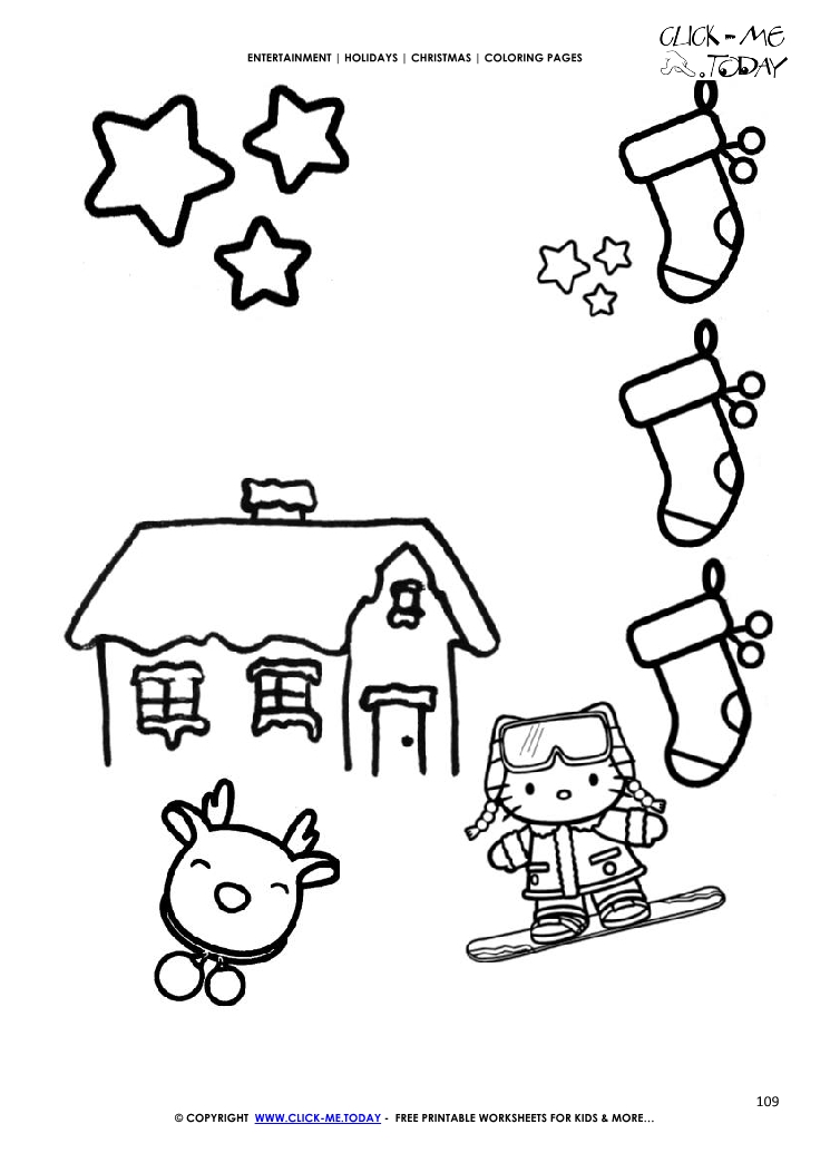 Hello Kitty and House Xmas Coloring page