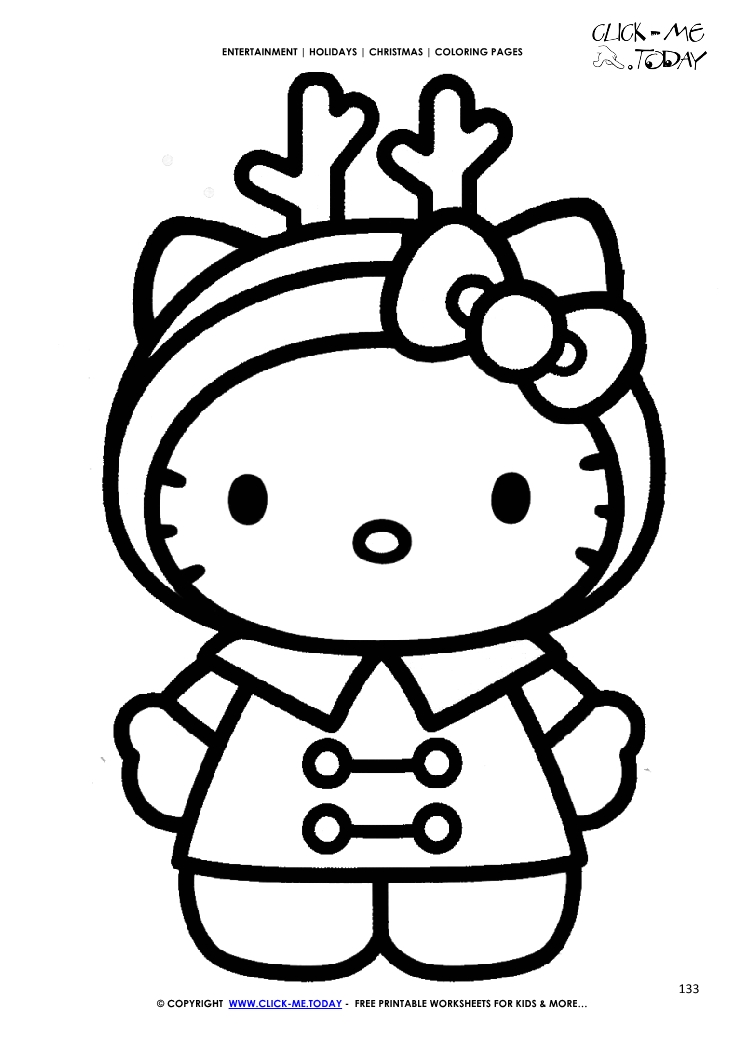 Hello Kitty & reindeer hat Christmas Coloring page