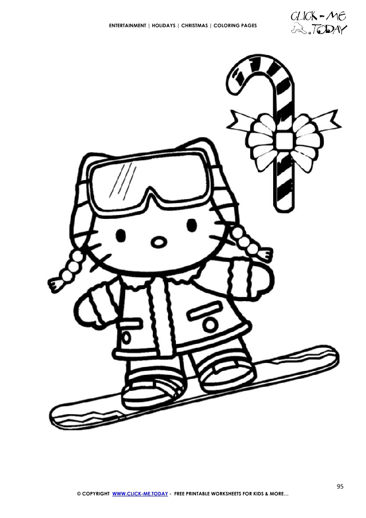 Hello Kitty with snowboard Coloring page