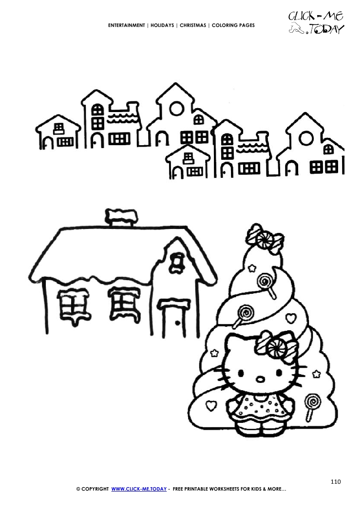 Hello Kitty & Christmas tree Coloring page