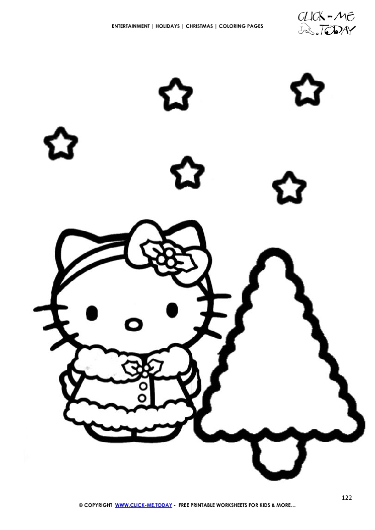 Hello Kitty tree & snow Coloring page