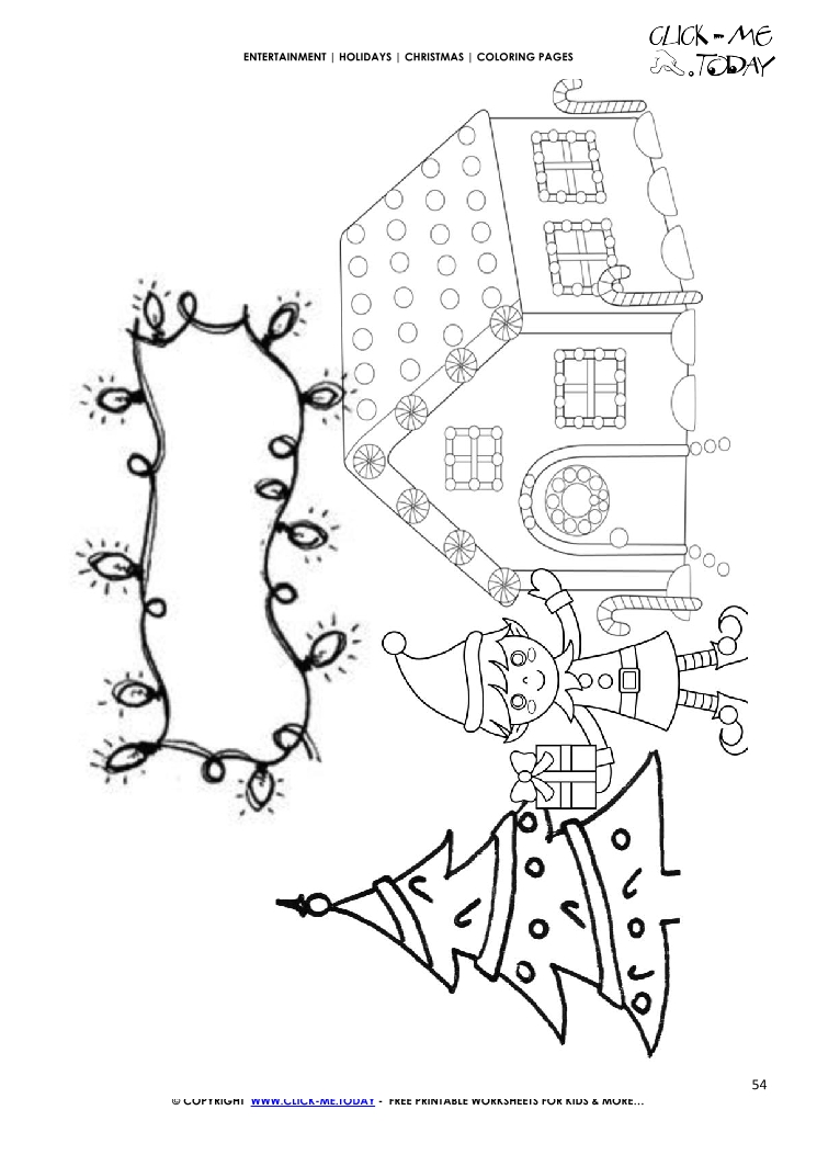 House & Elf Christmas Coloring page