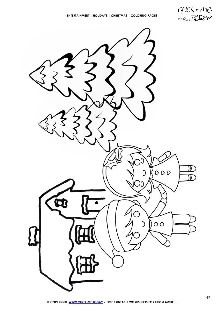 Christmas House, Kids & Firs Coloring page