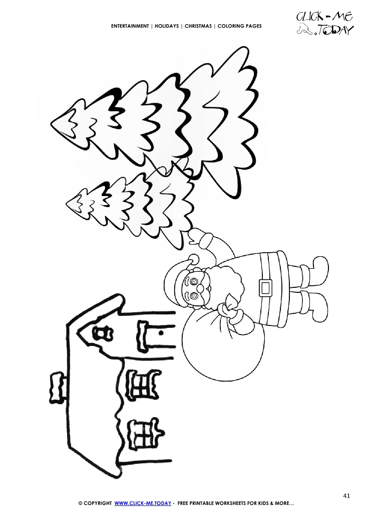 House, Santa Claus & Firs Coloring page
