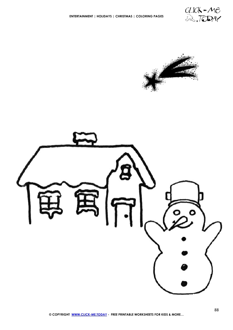 House & snowman Christmas Coloring page