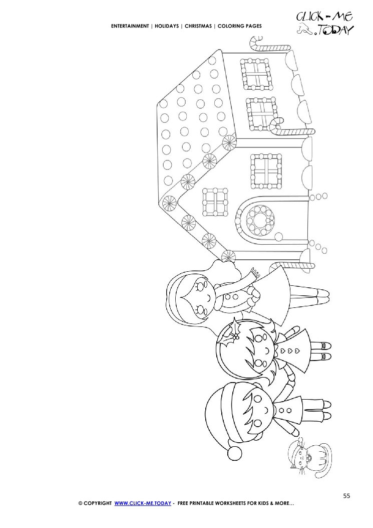 House, Woman & Children Xmas Coloring page
