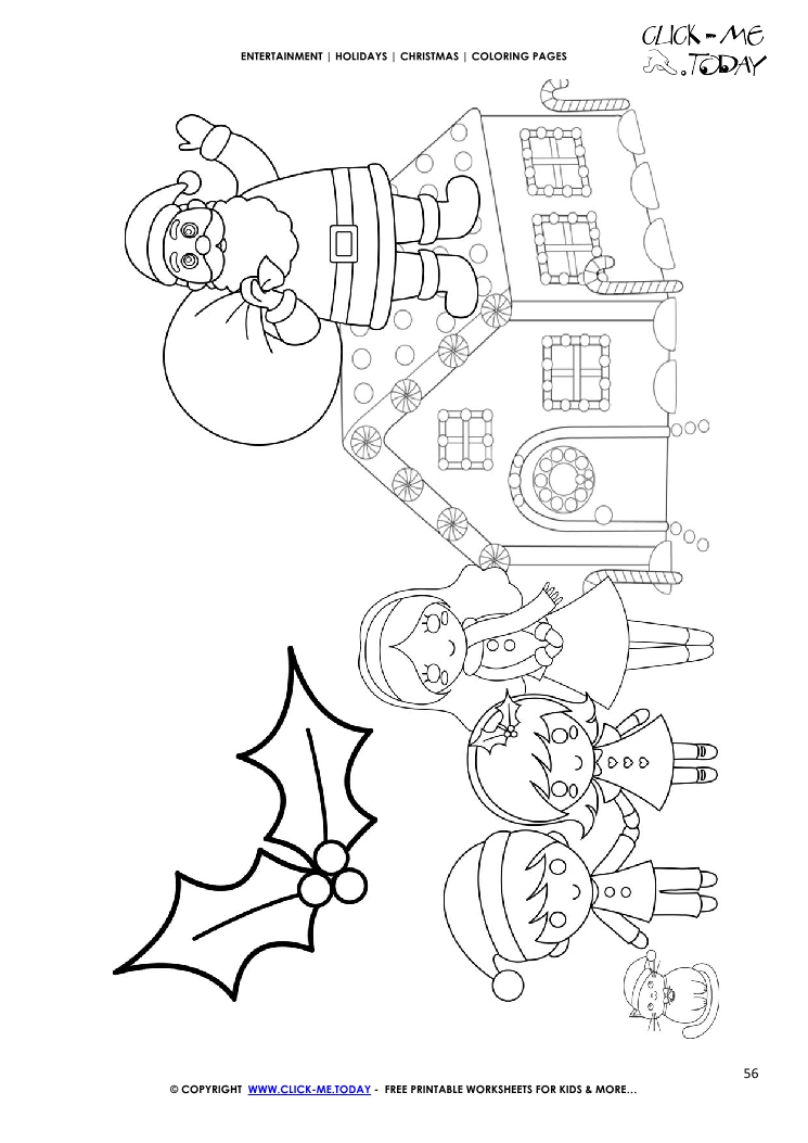 Santa Claus on Roof of House Coloring page