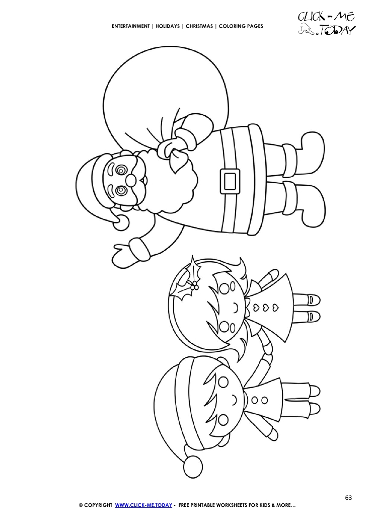 Santa with Sack & Kids Coloring page