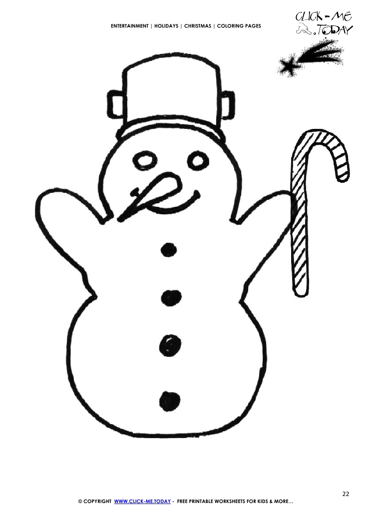 Snowman & Candy cane Coloring page