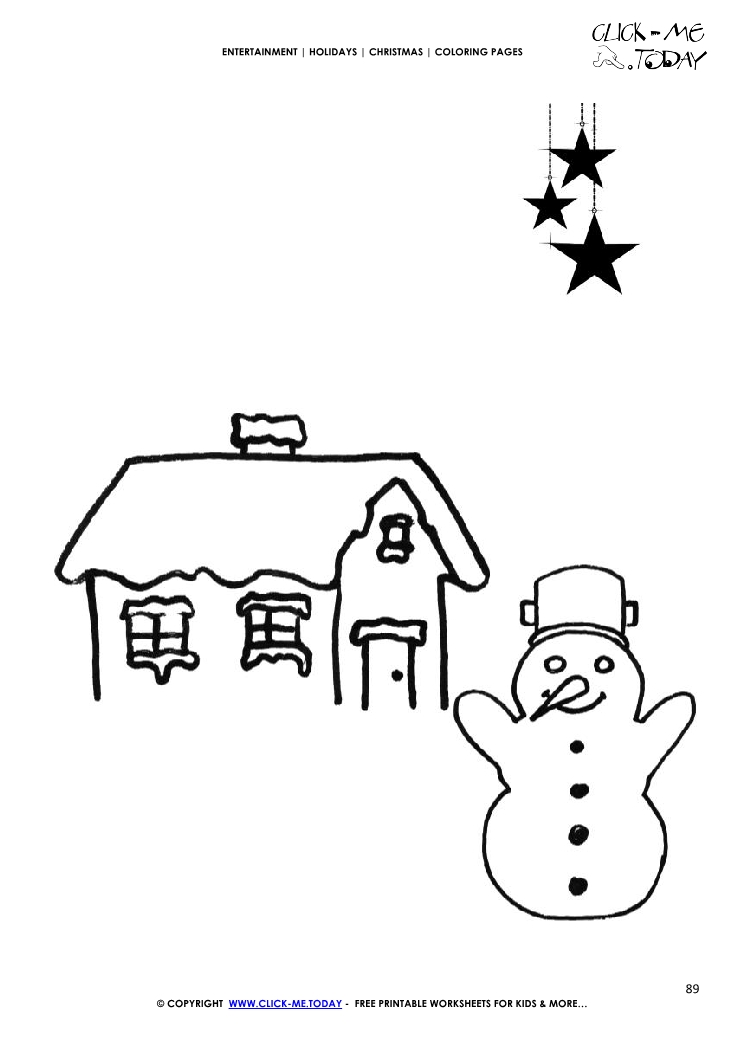 Snowman & house Christmas Coloring page