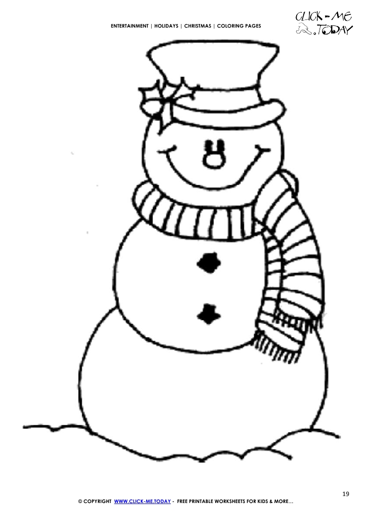Free Snowman & Scarf Coloring page - Christmas Snowman 19