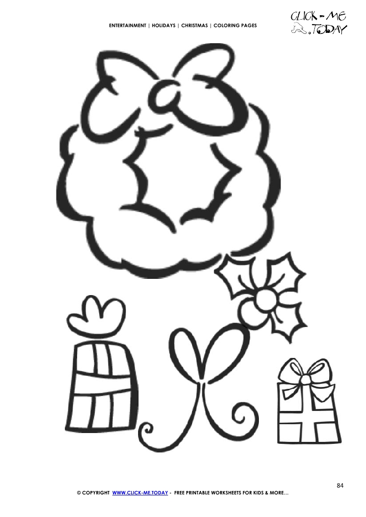 Wreath & presents Coloring page