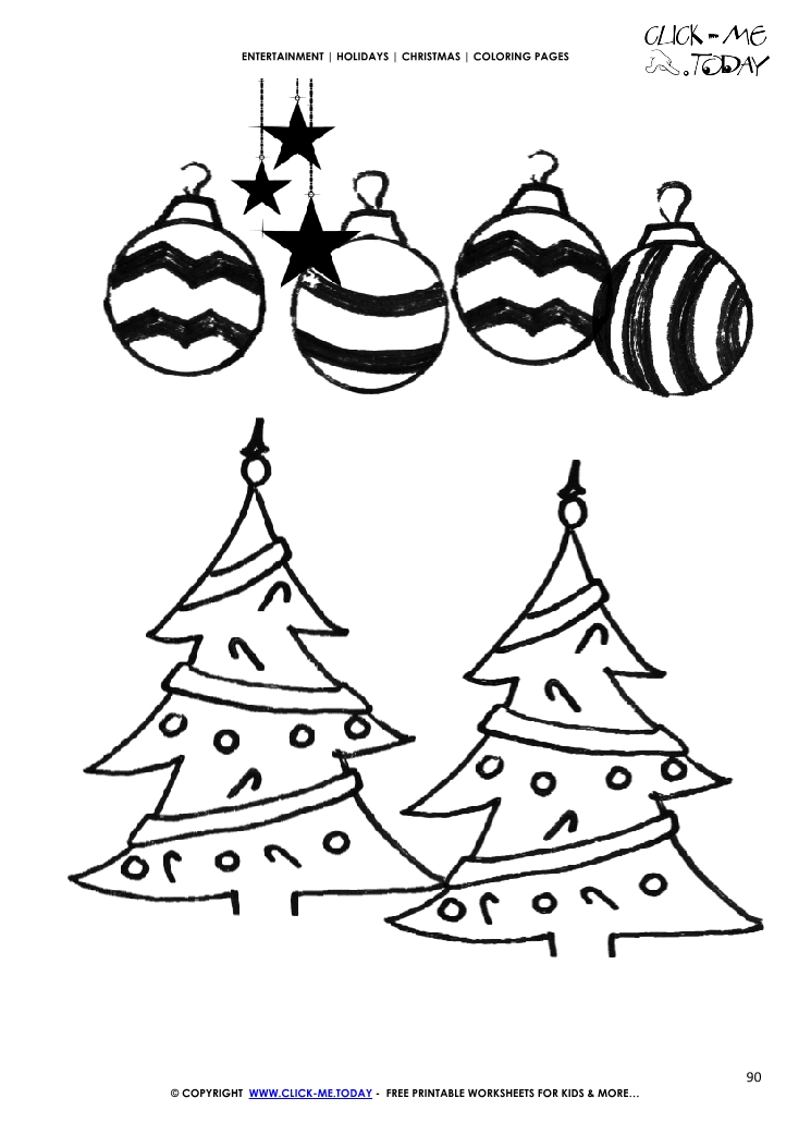 Xmas trees with ornaments  Coloring page