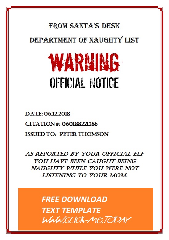 NAUGHTY LIST WARNING NOTICE FROM SANTA CLAUS - DOCX