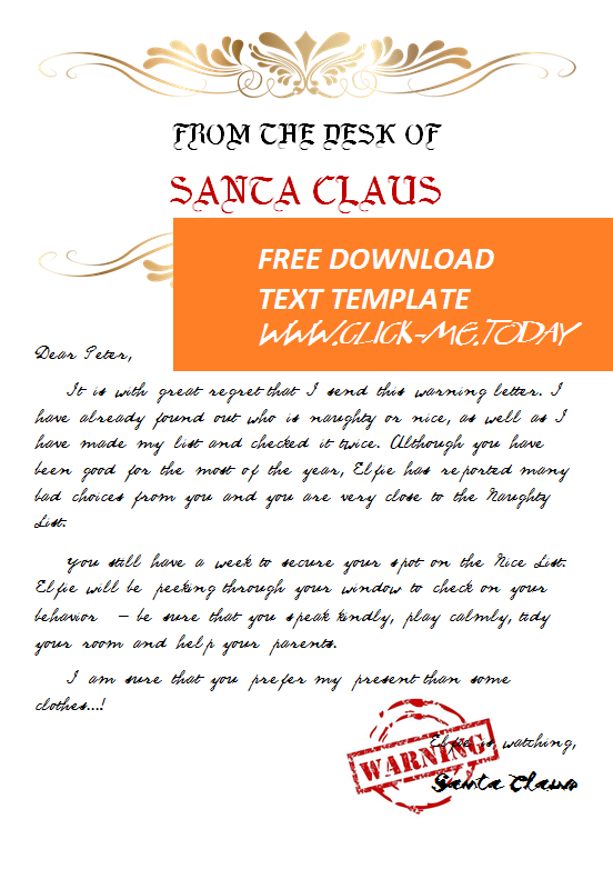 Free editable warning letter from Santa Claus