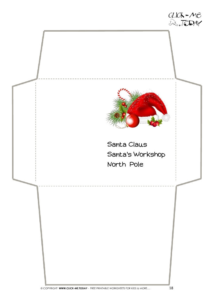 Envelope for Letter to Santa Claus craft -Black & White Santa Hat-18