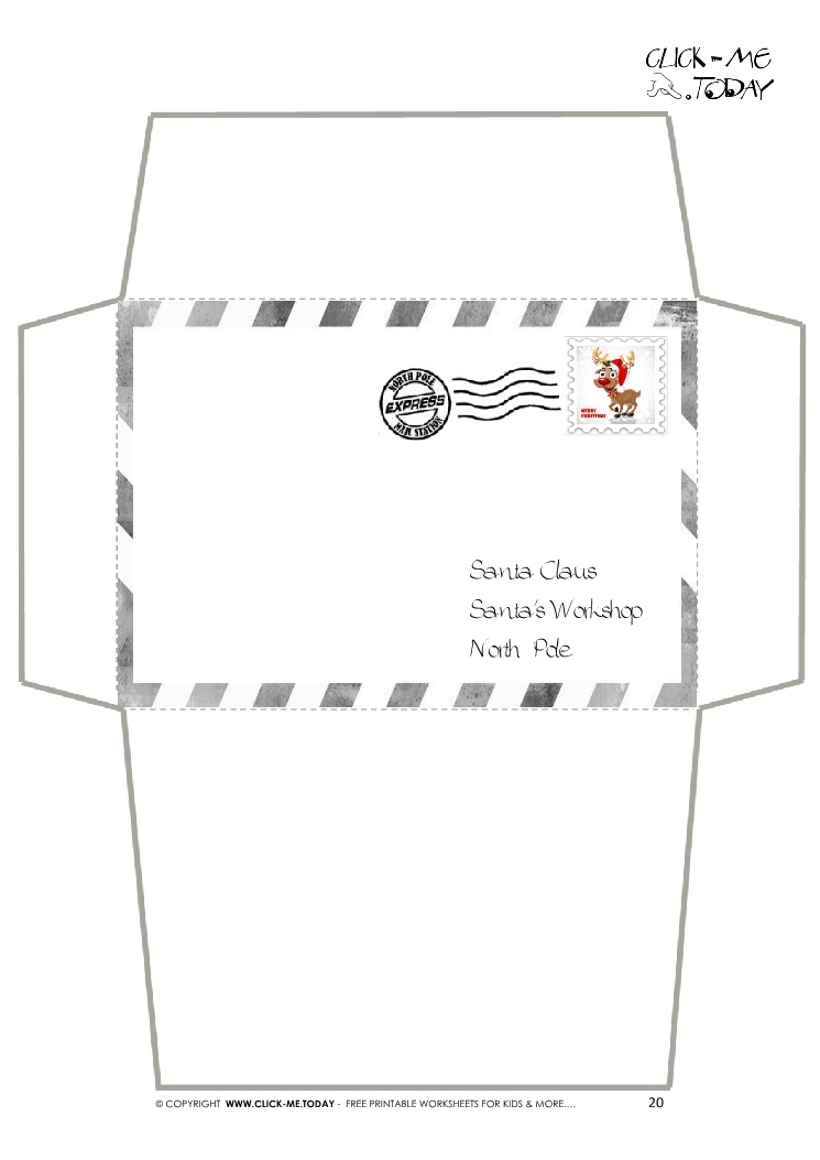 Envelope for Letter to Santa Claus craft -Black & White Border Stamp-20