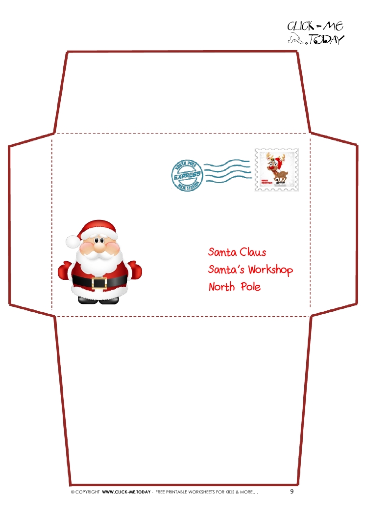 Printable Letter to Santa Claus envelope template  -Cute Santa Stamp-9