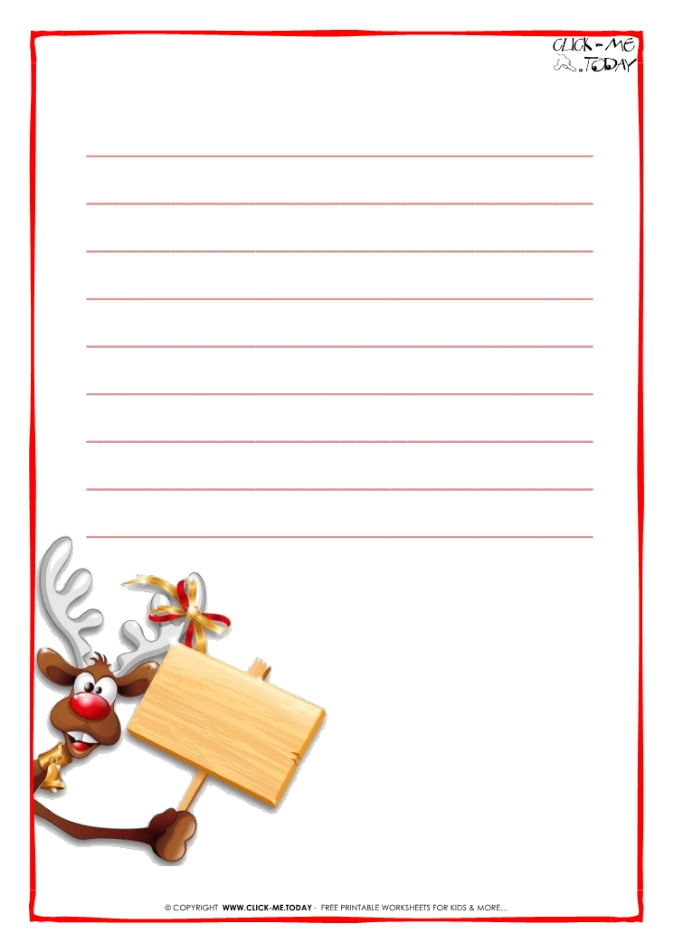 Printable Letter to Santa Claus paper - template with lines Reindeer-12