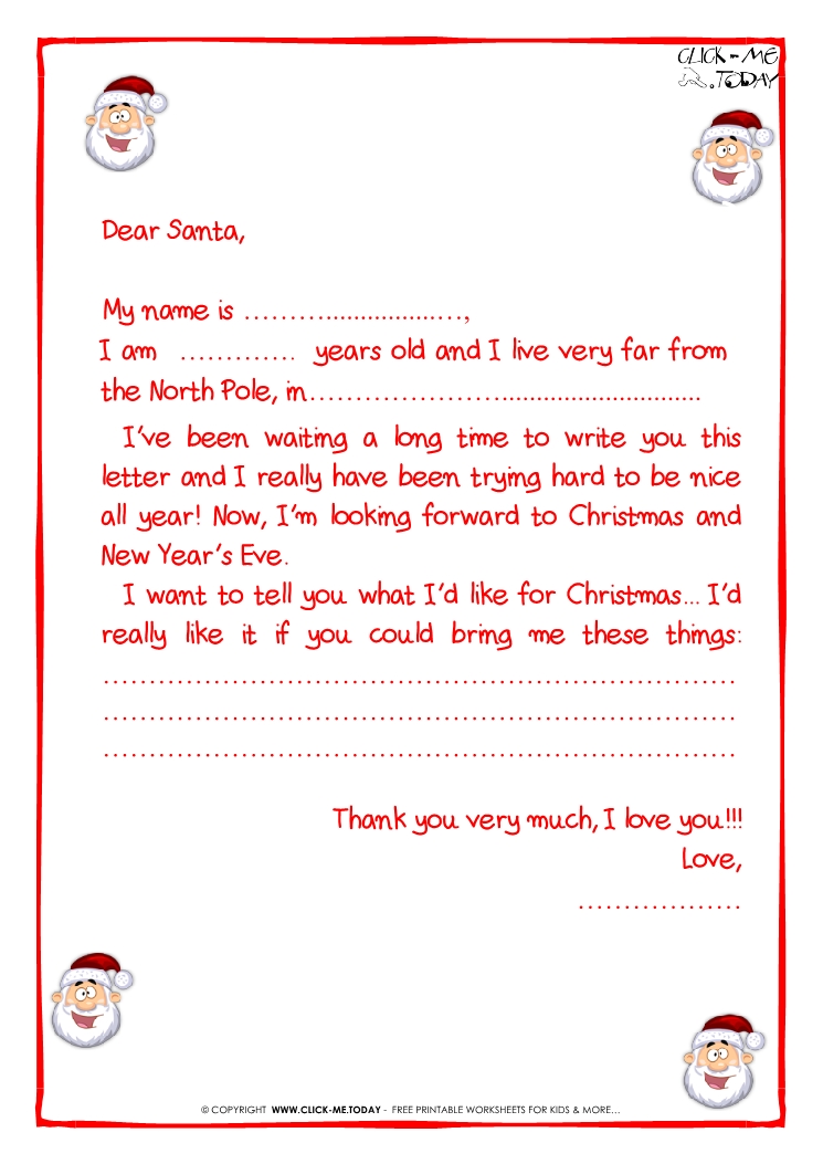 Ready letter to Santa Claus template - More text -Santa face-13