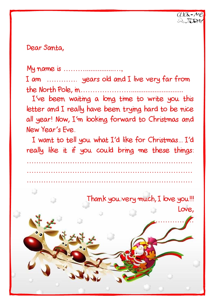Ready letter to Santa Claus template - More text -sleigh-14