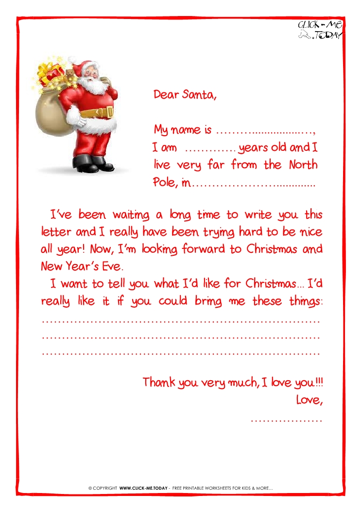 Ready letter to Santa Claus template -  More text  -Santa presents-18