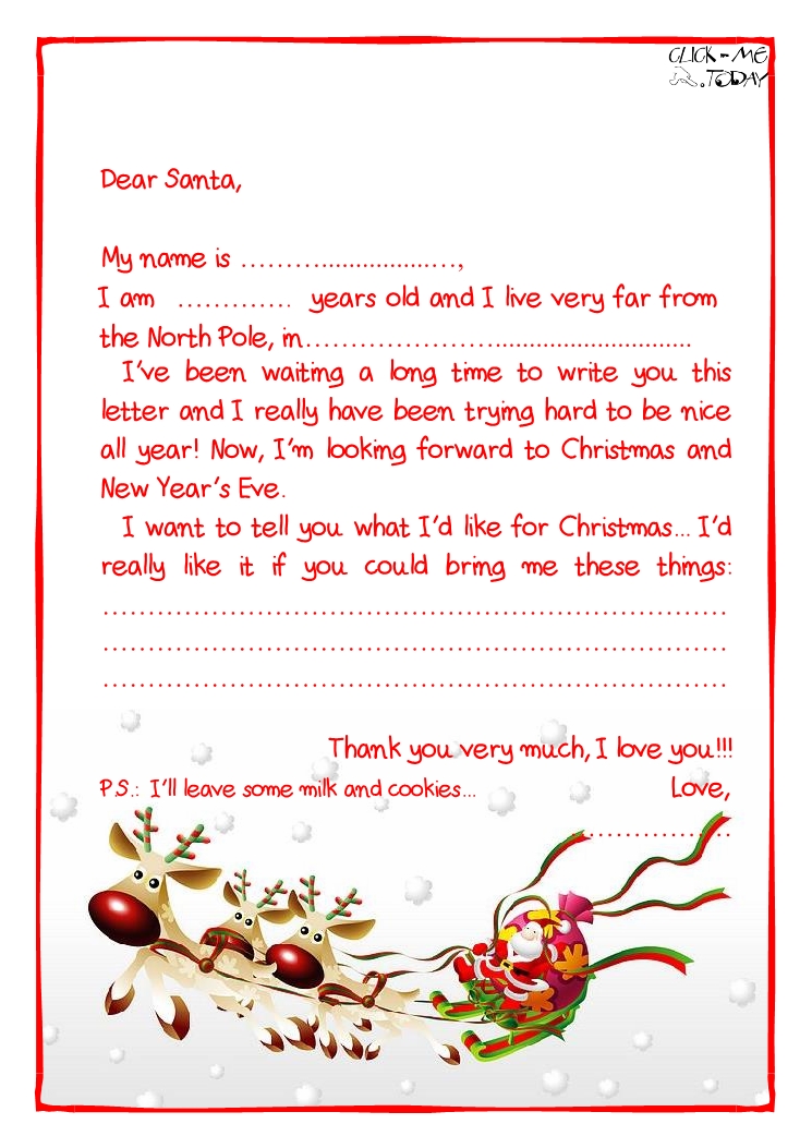 Printable sample letter to Santa Claus - with PS -sleigh-24