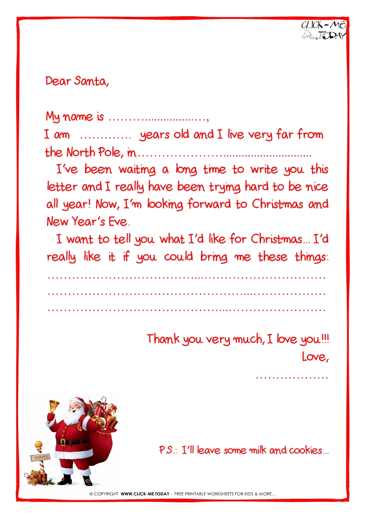 Printable sample letter to Santa Claus - with PS -Santa Claus-25