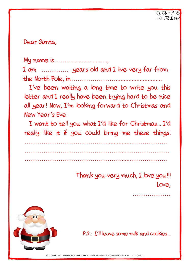 Printable sample letter to Santa Claus - with PS -cute Santa-26