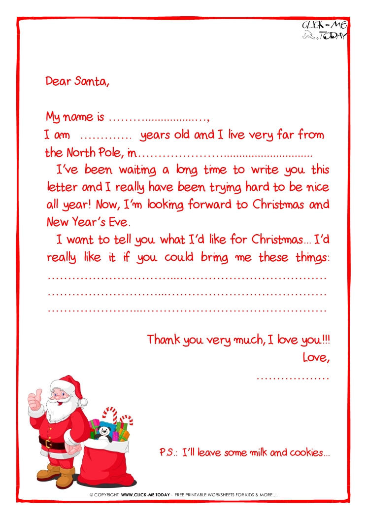 Printable sample letter to Santa Claus - with PS -Santa presents-27