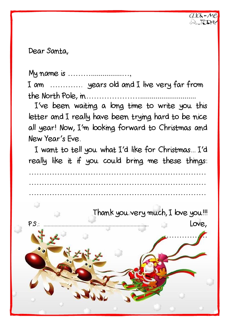 Letter to Santa Claus Black & White free template - PS -Sleigh-34