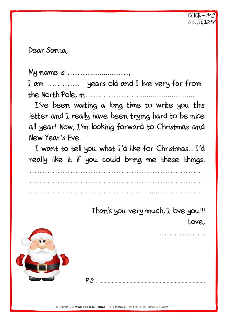 Letter to Santa Claus Black & White free template - PS --Cute Santa-36