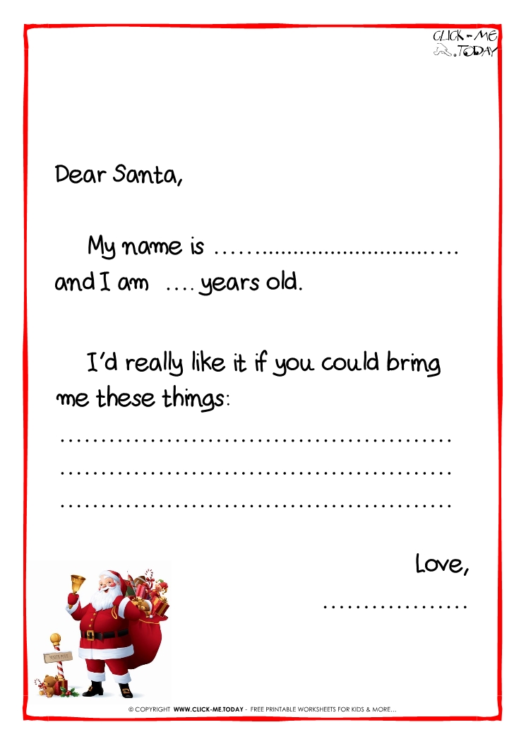 Printable Example Santa Claus short Letter Black & White template -Santa Claus-45