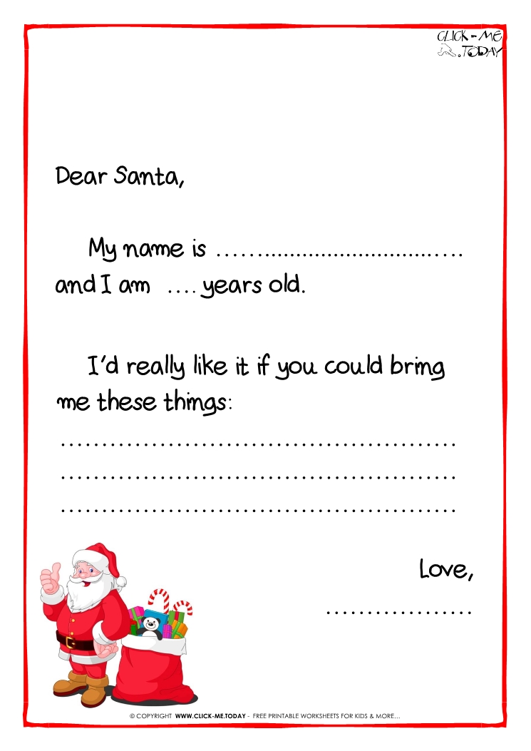 Printable Example Santa Claus short Letter Black & White template -Santa presents-47