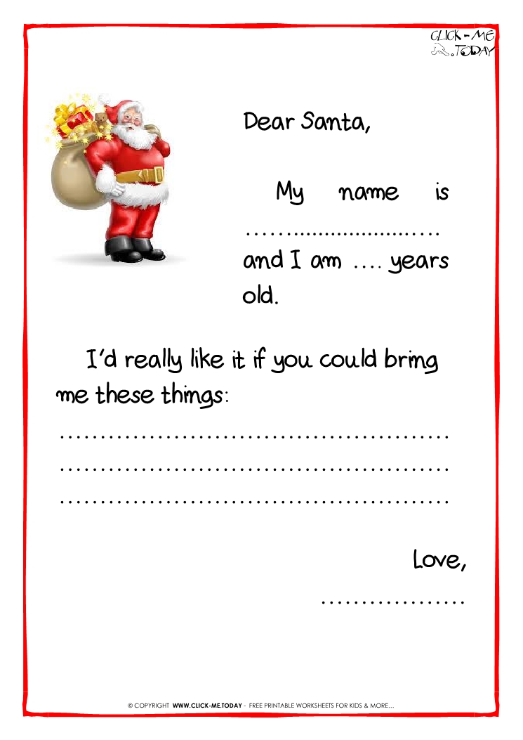 Printable Example Santa Claus short Letter Black & White template -Santa presents-48