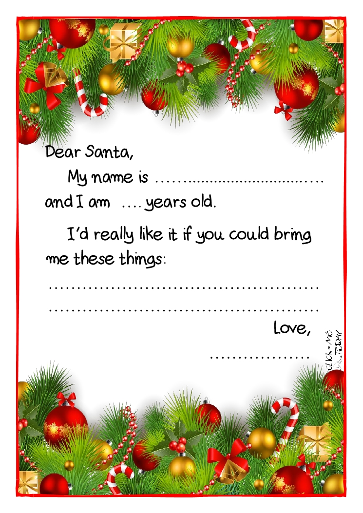 Printable Example Santa Claus short Letter Black & White 