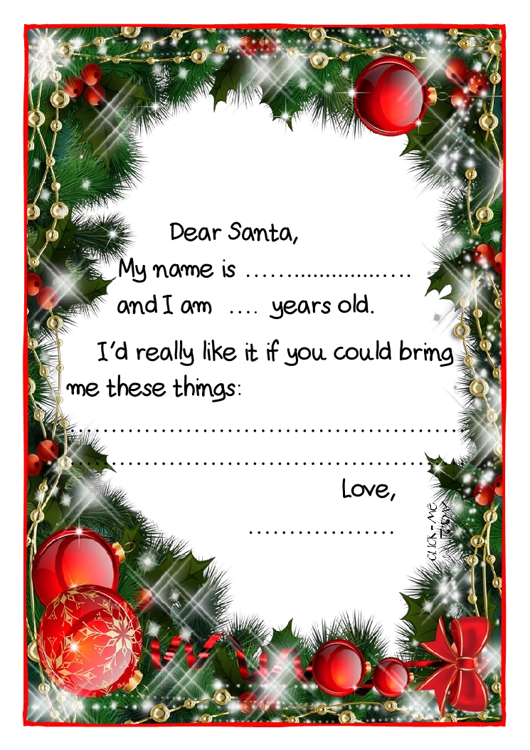 Printable Example Santa Claus short Letter Black & White template -Christmas Decoration-50