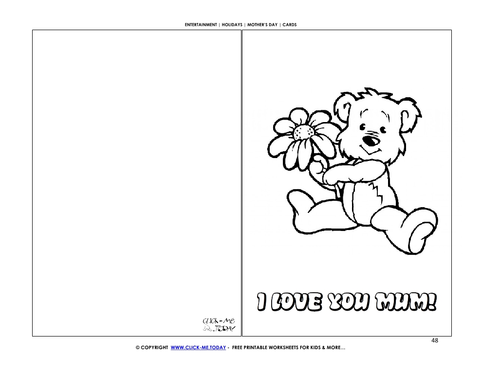 Mother's Day card cute bear with flower - I love you mum
