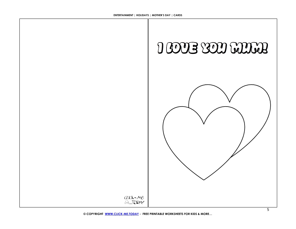 Mother's Day card with two big hearts - I Love you Mum