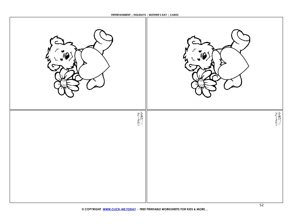 Mother's Day two cards per sheet - little bear with flower & heart
