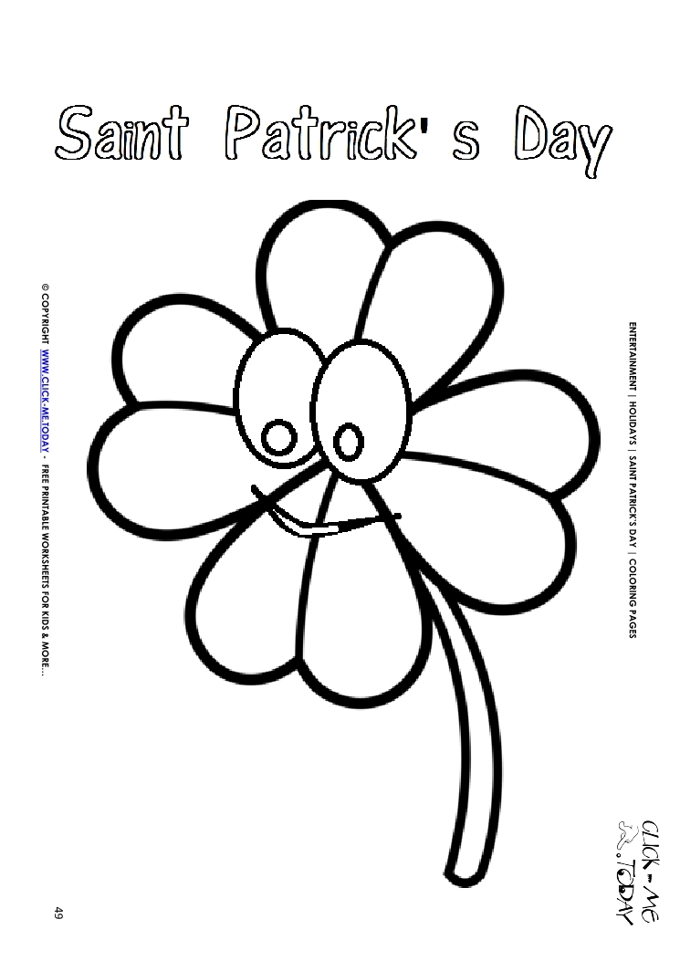 St. Patrick's Day Coloring page: 49 Four Leaf Clover Face-St.Patrick's