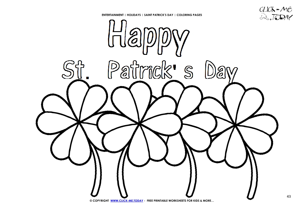 St. Patrick's Day Coloring page:  43 Four Leaf Clovers-Happy St.Patrick's