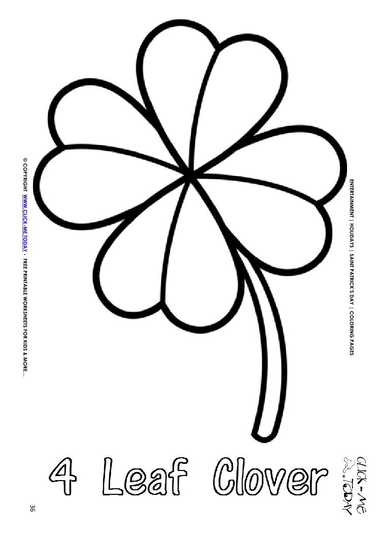 St. Patrick's Day Coloring page: 36 Big Four Leaf Clover Text