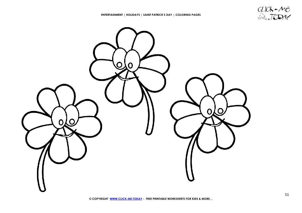 St. Patrick's Day Coloring page:  51 Four Leaf Clovers Faces